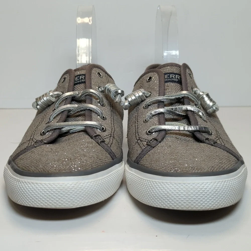 Sperry Top Sider Seacoast grey and silver metallic boat shoe woman's size 10